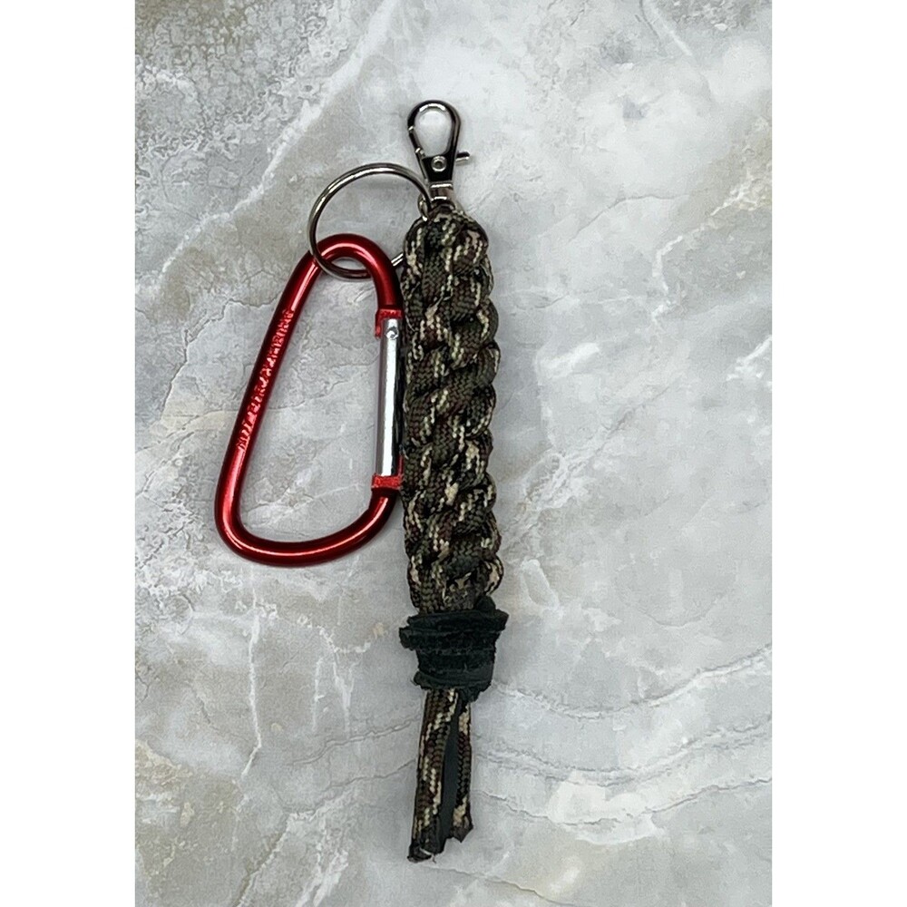 Paracord & Leather Braided Keychain Red Carabiner Key Ring Swivel Clasp